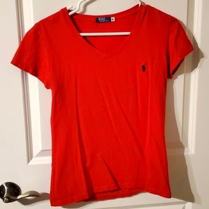 Polo, v-neck, short sleeve, red, M
